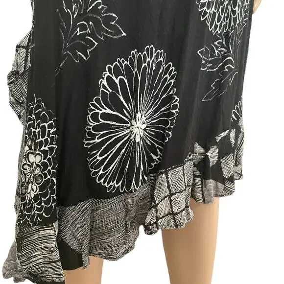 Vintage Jams World Asymmetric Dress Womens XS Black Floral Spaghetti Strap Midi - Picture 4 of 11